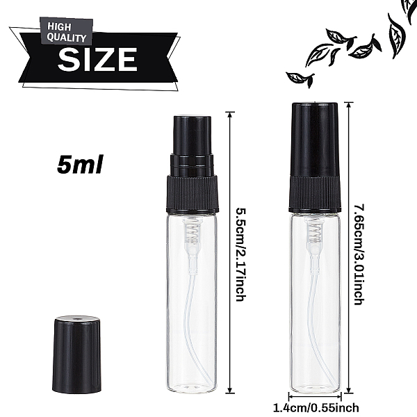 

PandaHall BENECREAT 30PCS 5ml Mini Fine Mist Spray Bottle Transparent Glass Travel Empty Atomiser Spray Bottles with Black Pump Lid for..., Clear