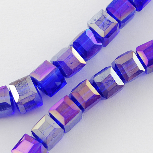 PandaHall Electroplate Glass Beads Strands, AB Color Plated, Faceted, Cube, Blue, 6x6x6mm, Hole: 1mm, about 100pcs/strand, 22 inch Glass...