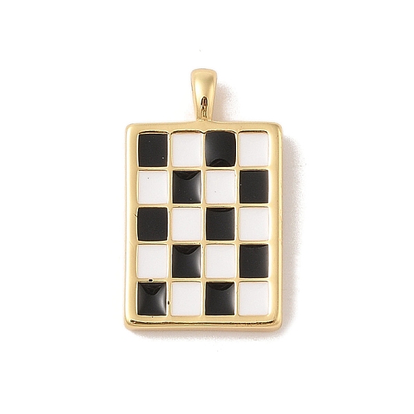 

PandaHall Rack Plating Brass Enamel Pendants, Cadmium Free & Lead Free, Long-Lasting Plated, Real 18K Gold Plated, Rectangle with Tartan..., Black