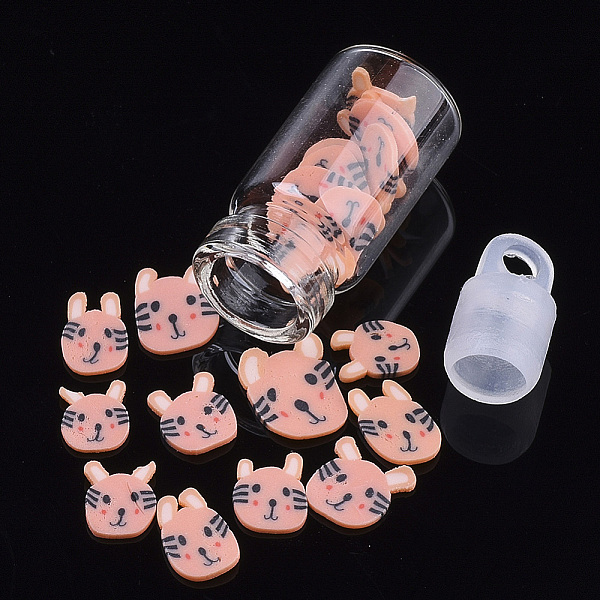 

PandaHall Handmade Polymer Clay Kitten Nail Art Decoration Accessories, with Glass Wishing Bottle and CCB Plastic Bottle Stopper, Cartoon..., Red