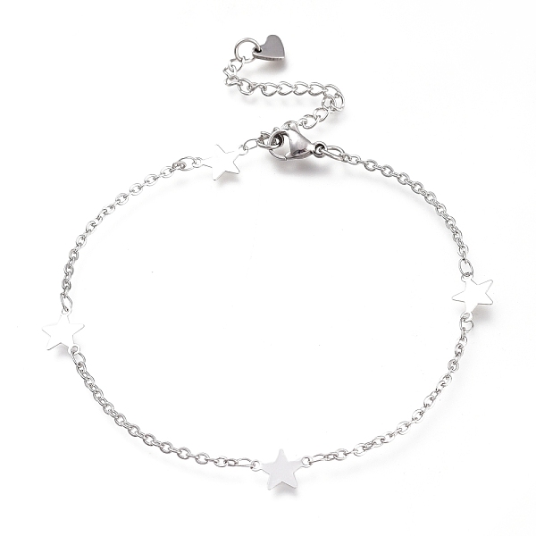 

PandaHall 304 Stainless Steel Cable Chain Anklets, with Star Links and Lobster Claw Clasps, Stainless Steel Color, 8-7/8 inch(22.5cm)...