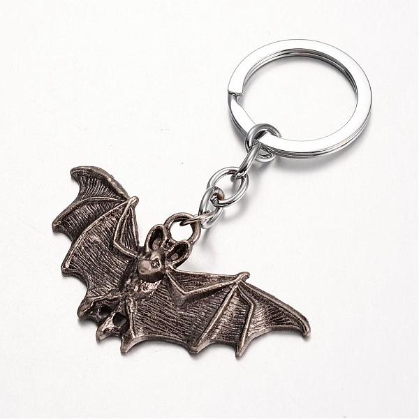 

PandaHall Bat Alloy Keychain, with Iron Chain and Rings, Antique Silver, 82mm Alloy Bat