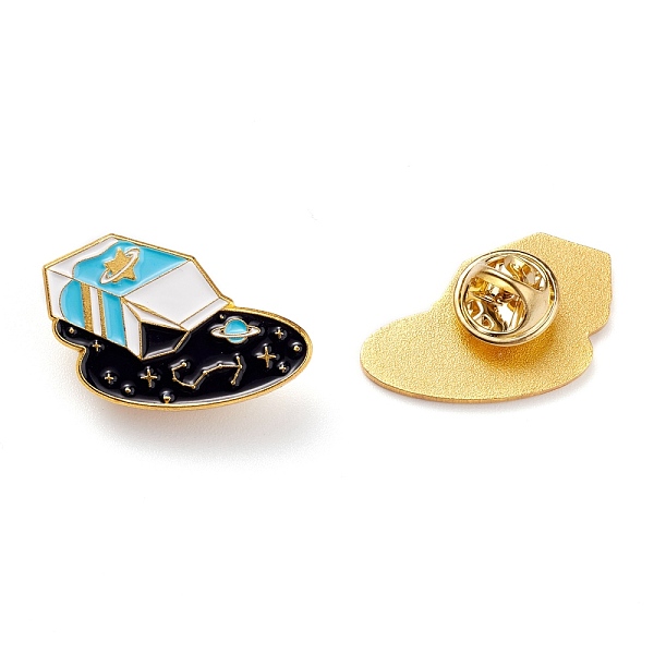 

PandaHall Alloy Enamel Brooches, Enamel Pin, with Butterfly Clutches, Milk with Galaxy, Golden, Colorful, 19x27x10mm Alloy