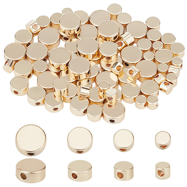 

PandaHall ARRICRAFT 80Pcs 4 Style Brass Beads, Flat Round, Real 14K Gold Plated, 3~6x2.5~2.6mm, Hole: 1.2mm, 20pcs/style Brass Flat Round