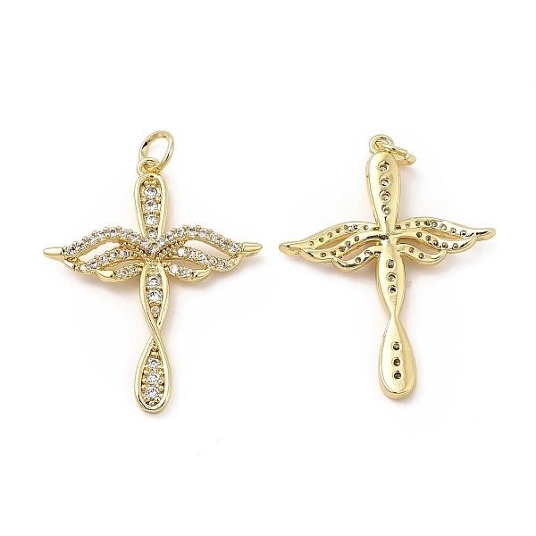 

PandaHall Brass Micro Pave Cubic Zirconia Pendants, with Jump Ring, Religion Cross with Wing Charm, Golden, 30x24x3.5mm, Hole: 3.3mm..., Clear
