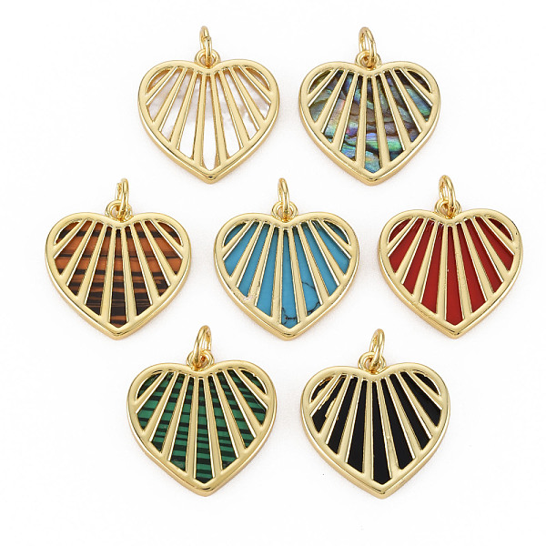 

PandaHall Brass Pendants, with Shell/Synthetic Stone/Acrylic and Jump Ring, Real 16K Gold Plated, Heart, Nickel Free, Mixed Color, 18x18x2mm..., Multicolor
