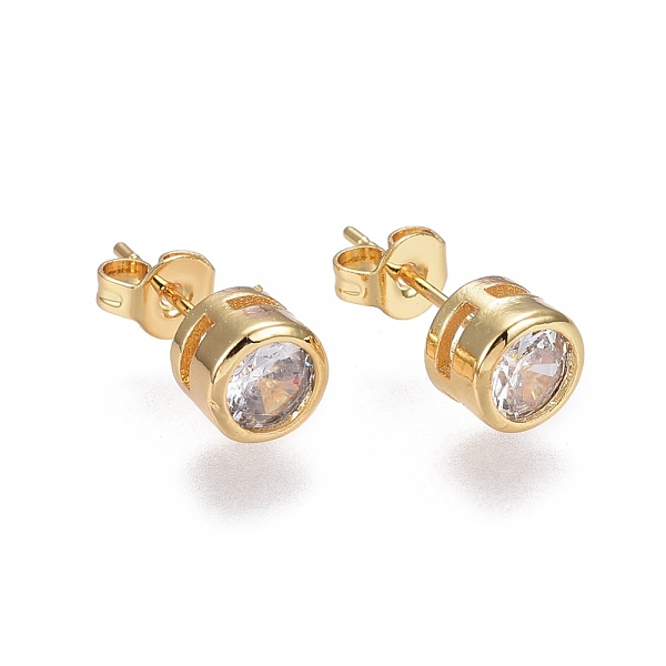 

PandaHall Brass Micro Pave Cubic Zirconia Stud Earrings, Flat Round, Golden, Clear, 17x6.3x5mm, Pin: 0.7mm Cubic Zirconia Clear