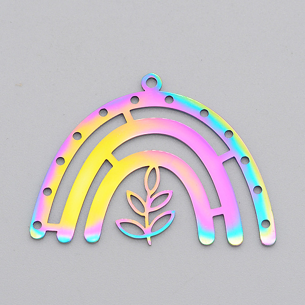 

PandaHall Ion Plating(IP) 201 Stainless Steel Chandelier Component Links, Laser Cut, Leaf, Rainbow Color, 26x36.5x1mm, Hole: 1.6mm 201...