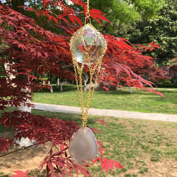 

PandaHall K9 Glass Round Pendant Decorations, Hanging Suncatchers, with Natural Agate Piece, for Home Garden Decorations, Gainsboro, Pendant..., Gray