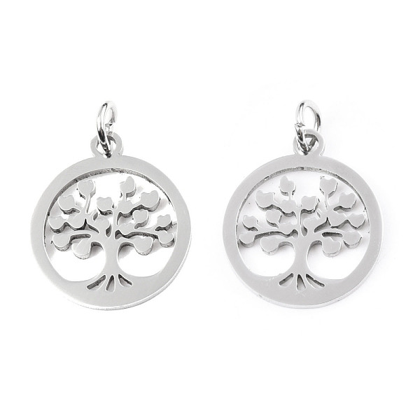 

PandaHall 304 Stainless Steel Pendants, with Unsoldered Jump Rings, Flat Round with Tree of Life, Stainless Steel Color, 17x15x1mm, Jump...