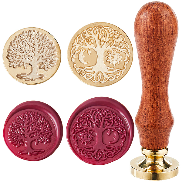 

PandaHall CRASPIRE 2Pcs Tree of Life Wax Seal Stamp Head 25mm Removable Brass Head Set with 1Pcs Wooden Sealing Stamp Handle for Wedding..., Brown