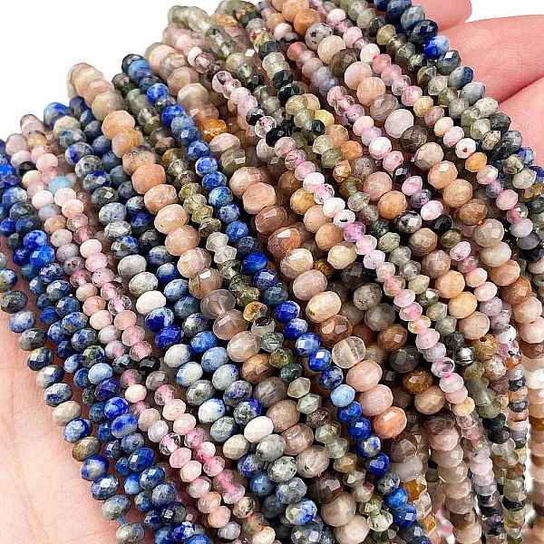 

PandaHall Natural Mixed Gemstone Beads Strands, Faceted, Rondelle, Mixed Dyed and Undyed, 3~4.5x2~3mm, Hole: 0.7~0.9mm, about...