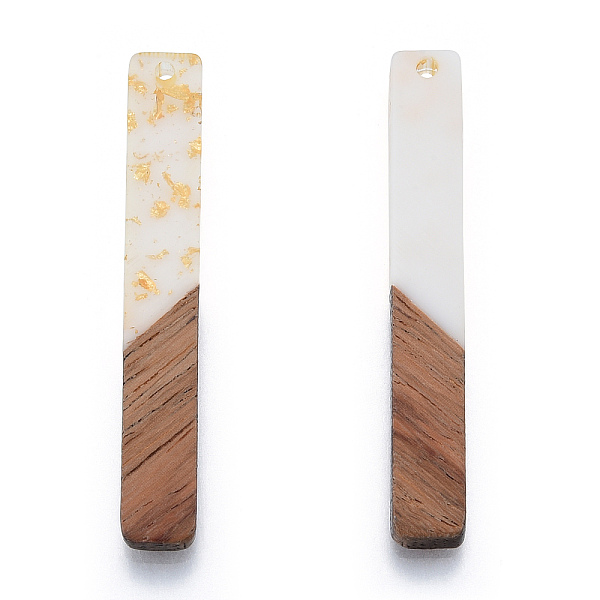 

PandaHall Opaque Resin & Walnut Wood Big Pendants, with Gold Foil, Rectangle Charm, Creamy White, 51.5x7.5x3mm, Hole: 1.8mm Resin+Wood...