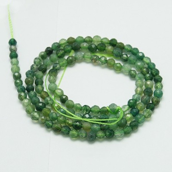

PandaHall Natural Moss Agate Beads Strands, Faceted, Round, 3mm, Hole: 0.7mm, about 123~130pcs/ strand, 15.7 inch Moss Agate Round
