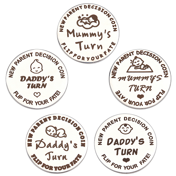 

PandaHall CREATCABIN 5Pcs 5 Style Stainless Steel Commemorative Coins, Double Sided, Flat Round with Pattern, Mixed Patterns, 29.5x1.5mm...