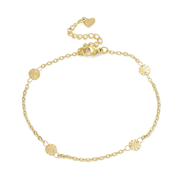 

PandaHall Vacuum Plating 304 Stainless Steel Flat Round Link Anklet with Cable Chains for Women, Golden, 8-1/4 inch(20.9cm) Stainless Steel