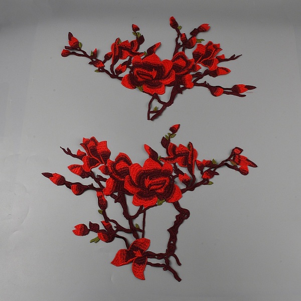 

PandaHall Flower & Branch Pattern Polyester Fabrics Computerized Embroidery Cloth Sew on Appliques, Costume Cheongsam Accessories, Red...