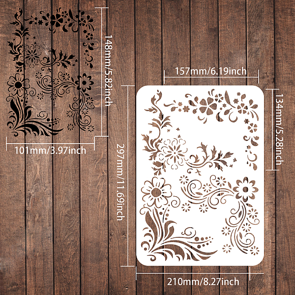 

PandaHall FINGERINSPIRE Flower Corner DIY Decorative Stencil Template 29.7x21cm A4 Large Reusable Mylar Template Paint Wood Chalk Signs for...