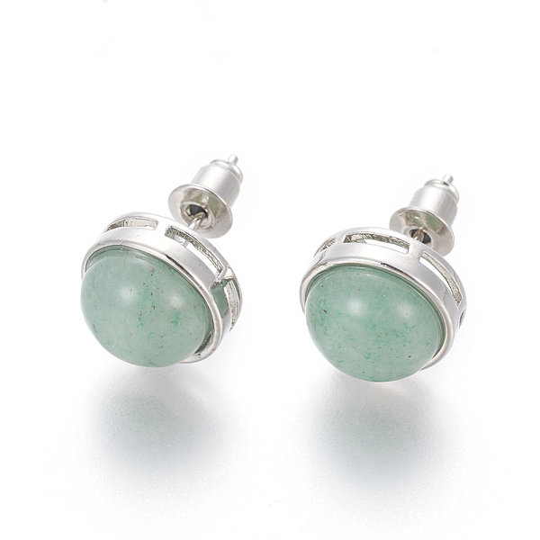 

PandaHall Natural Green Aventurine Stud Earrings, with Brass Findings, Half Round, Platinum, 12mm, Pin: 0.8mm Green Aventurine
