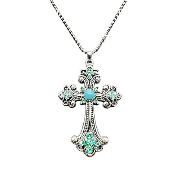 

PandaHall Alloy Pendant Necklaces, Cross fleury, Pale Turquoise, 19.69 inch(50cm) Acrylic Cross