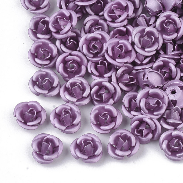 

PandaHall Aluminum Beads, Frosted, Long-Lasting Plated, 3-Petal Flower, Violet, 6x4.5mm, Hole: 0.8mm Aluminum Flower Purple