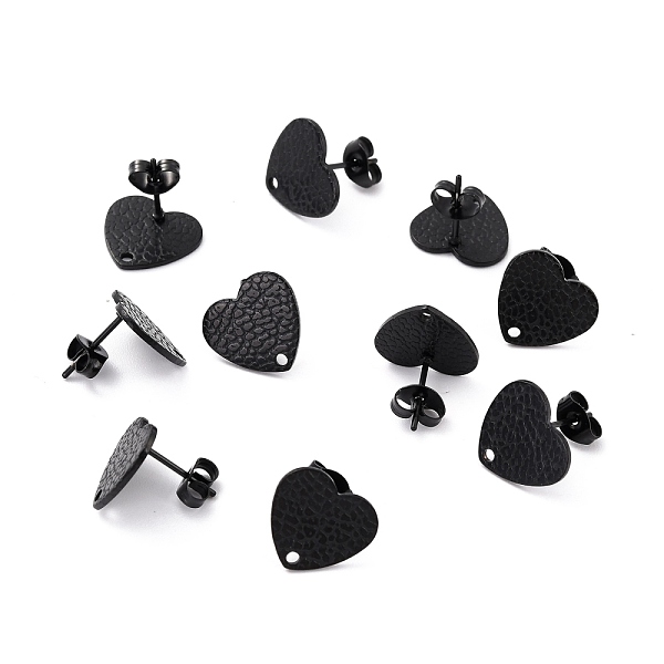 

PandaHall 304 Stainless Steel Stud Earring Findings, with Ear Nuts, Textured Heart, Electrophoresis Black, 12x13mm, Hole: 1.5mm, Pin: 0.7mm...