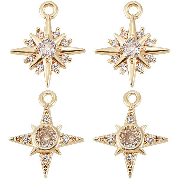 

PandaHall Beebeecraft 16Pcs 2 Style Brass Micro Pave Clear Cubic Zirconia Charms, Cadmium Free & Lead Free, Mixed Star, Real 14K Gold Plated...