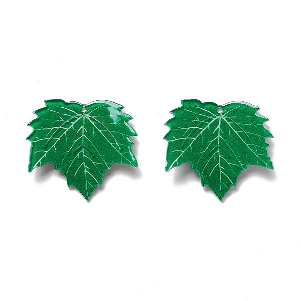 

PandaHall Autumn Theme Acrylic Pendants, for DIY Earring Decoration, Maple Leaf, Green, 34x36x2mm, Hole: 1.6mm Acrylic Leaf Green