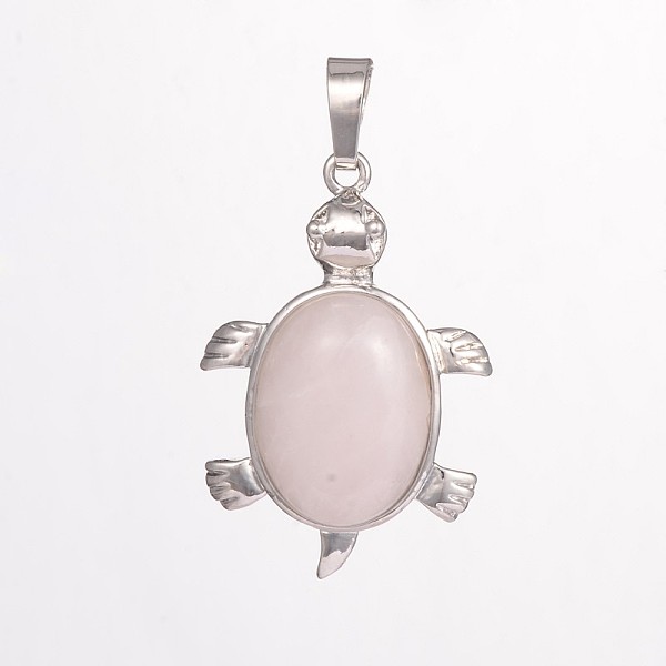 

PandaHall Natural Tortoise Gemstone Pendants, with Brass Findings, Cadmium Free & Lead Free, Platinum, Rose Quartz, 33.5x22x7mm, Hole: 5mm..., Pink