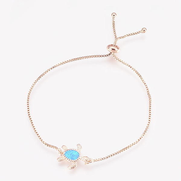 

PandaHall Adjustable Brass Bolo Bracelets, Slider Bracelets, Box chains, with Synthetic Opal, Turtle, Rose Gold, Cyan, 9-1/2 inch(24cm)x1mm...