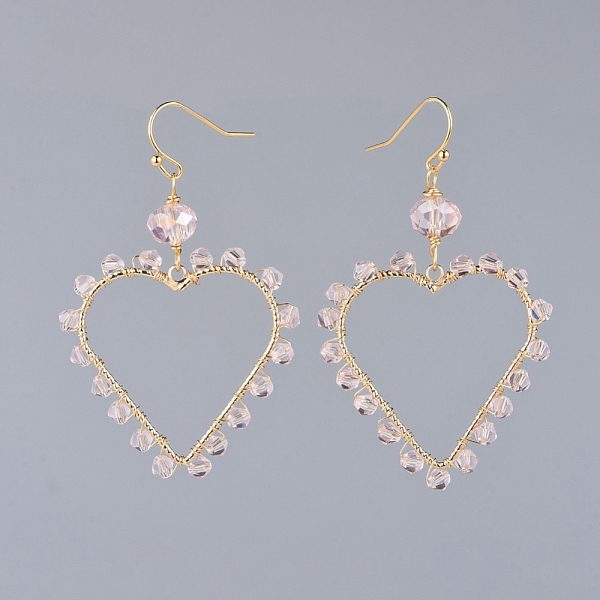 

PandaHall Faceted Glass Dangle Earrings, with Real 18K Gold Plated Brass Pendants and Earring Hooks, with Cardboard Packing Box, Heart, Pink...