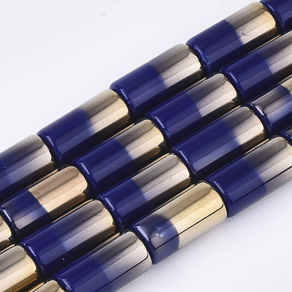 

PandaHall Half Electroplate Opaque Glass Beads Strands, Column, Dark Blue, 19.5~20x10mm, Hole: 1.4mm, about 17pcs/strand, 13.38 inch Glass...
