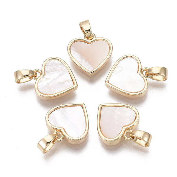 

PandaHall Brass Charms, with Freshwater Shell, Nickel Free, Real 18k Gold Plated, Heart, Seashell Color, 12x11.5x3mm, Hole: 2x4mm Freshwater...