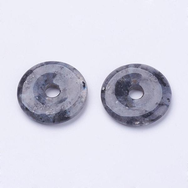 

PandaHall Natural Larvikite Pendants, Donut/Pi Disc, Donut Width: 11~12mm, 28~30x5~6mm, Hole: 6mm Larvikite Donut Black