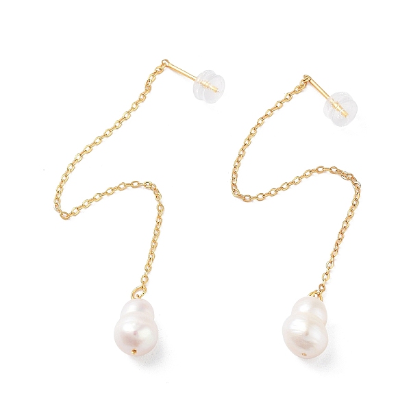 

PandaHall Natural Pearl Earrings for Women, Sterling Silver Ear Thread, Real 18K Gold Plated, 90x8mm Pearl