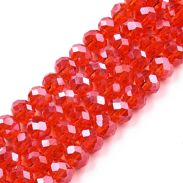 

PandaHall Electroplate Glass Beads Strands, Pearl Luster Plated, Faceted, Rondelle, Red, 8x6mm, Hole: 1mm, about 63~65pcs/strand, 39~40cm...