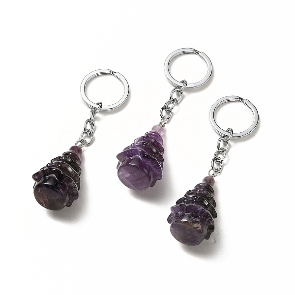 

PandaHall Natural Amethyst Keychain, with Iron Split Key Rings, Christmas Tree, 90mm Amethyst Tree