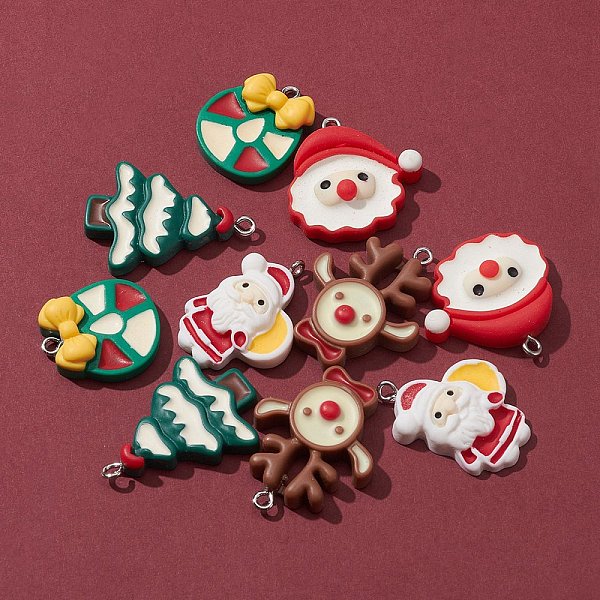 

PandaHall 10Pcs 5 Styles Opaque Resin Pendants, with Platinum Tone Iron Loops, Santa Claus & Christmas Tree & Reindeer/Stag & Christmas..., Multicolor
