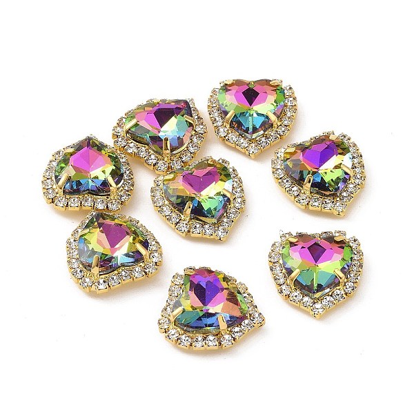 

PandaHall Heart Sew on Rhinestone, Faceted Glass Rhinestone, Multi-Strand Links, with Golden Tone Brass Rhinestone Settings, Volcano..., Multicolor