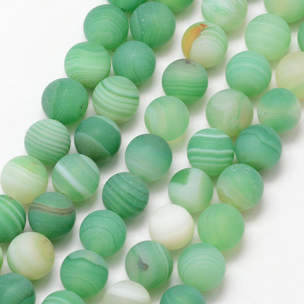 

PandaHall Natural Striped Agate/Banded Agate Bead Strands, Round, Grade A, Frosted, Dyed & Heated, Medium Aquamarine, 8mm, Hole: 1mm, about..., Green