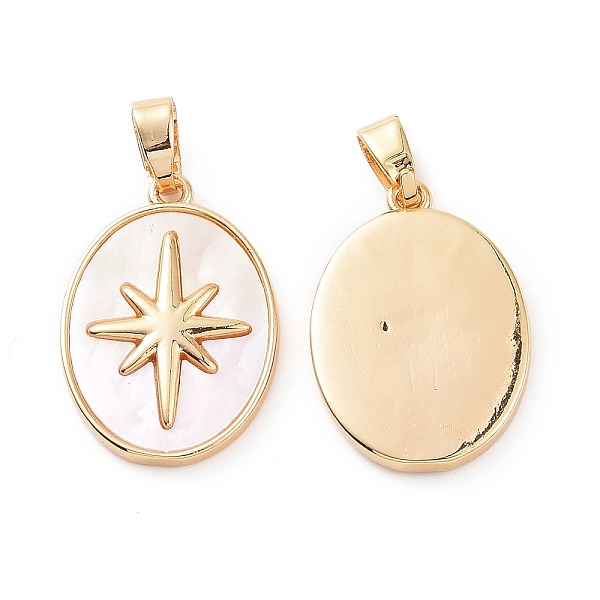 

PandaHall Brass Shell Pendants, Oval with Star Charms, Real 18K Gold Plated, 19.5x14x2.5mm, Hole: 3x5mm Shell Oval White