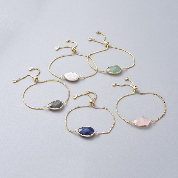 

PandaHall Brass Bolo Bracelets, Slider Bracelets, with Box Chains, Cubic Zirconia and Natural Gemstone Links, Teardrop, Golden, 9 inch(23cm)...