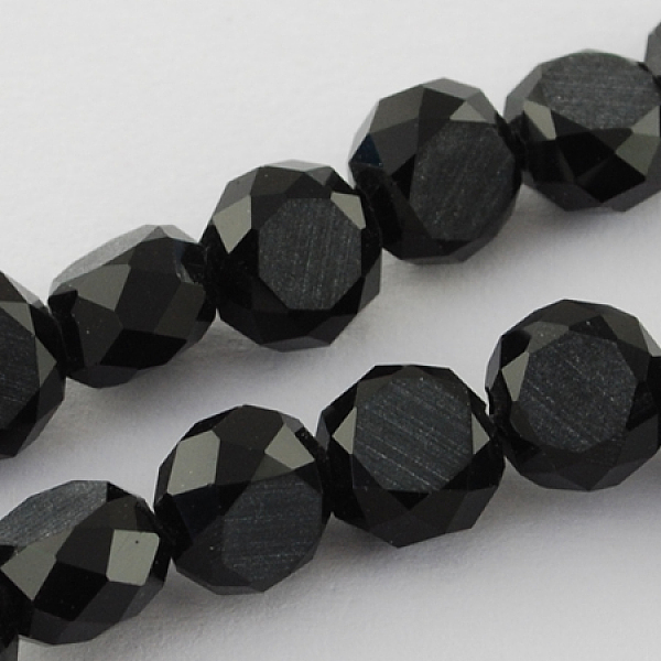 

PandaHall Frosted Glass Bead Strands, Faceted, Flat Round, Black, 10x7mm, Hole: 1mm Glass Flat Round Black