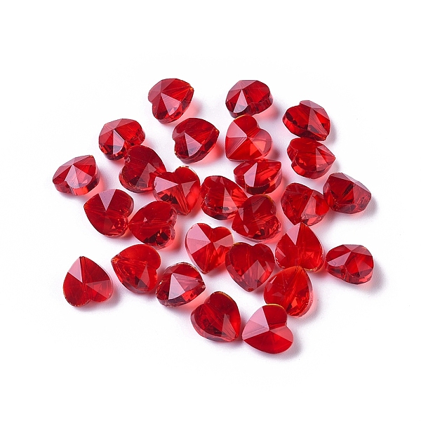 

PandaHall Transparent Glass Beads, Faceted, Heart, Red, 10x10x7mm, Hole: 1~1.2mm Glass Heart Red