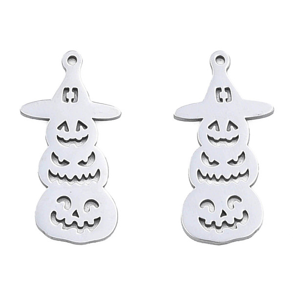 

PandaHall 201 Stainless Steel Pendants, Halloween Style, Pumpkin Jack-O'-Lantern, Stainless Steel Color, 30x15x1mm, Hole: 1.4mm 201...