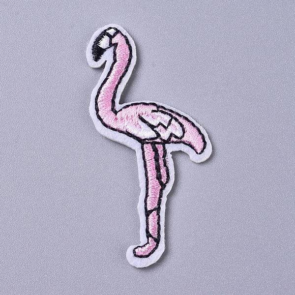 PandaHall Computerized Embroidery Cloth Iron on/Sew on Patches, Costume Accessories, Appliques, Flamingo Shape, Pearl Pink, 59x28.5x1.5mm...