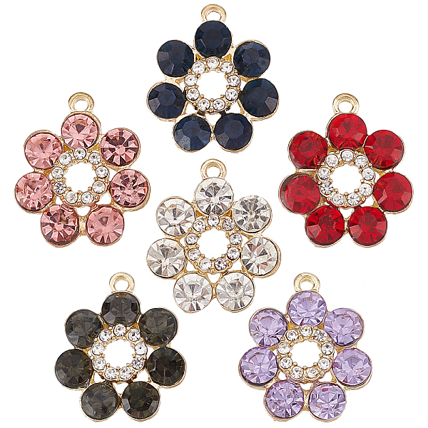 

PandaHall SUNNYCLUE 1 Box 12 Pcs 6 Color Zirconia Crystal Flower Charms Alloy Rhinestone Flower Beads Resin Diamands Pendants for Jewellery..., Multicolor