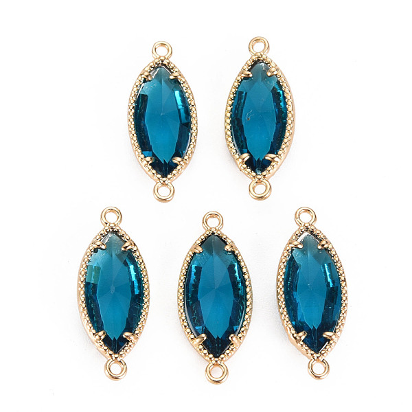 

PandaHall Glass Links Connectors, with Light Gold Tone Brass Findings, Faceted Horse Eye, Dark Turquoise, 21x9x4mm, Hole: 1.2mm Brass+Glass...