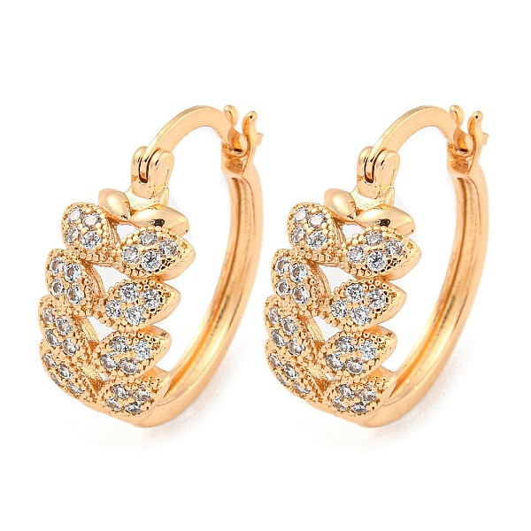 

PandaHall Brass Micro Pave Clear Cubic Zirconia Hoop Earrings, Leaf, Light Gold, 21x9mm Brass Leaf Clear