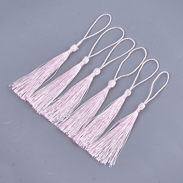 

PandaHall Polyester Tassel Big Pendant Decorations, Lavender Blush, 80~90x6~7mm Polyester Pink